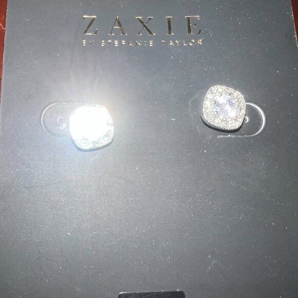 Zaxie By Stephanie Taylor Cubic Zarconia Cushion Cut CZ Halo Stud Earrings NWT - Picture 6 of 6